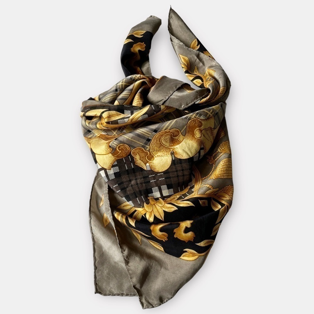 80s Express Silk Scarf Royal Lions Crest Hand Rolled 34” Square Baroque - Picture 8 of 14